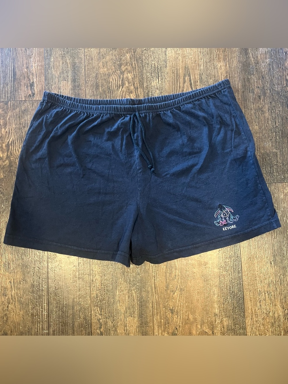 Vintage Disney Pooh Brand Navy Blue Lounge Shorts With Embroidered Eeyore On Leg
